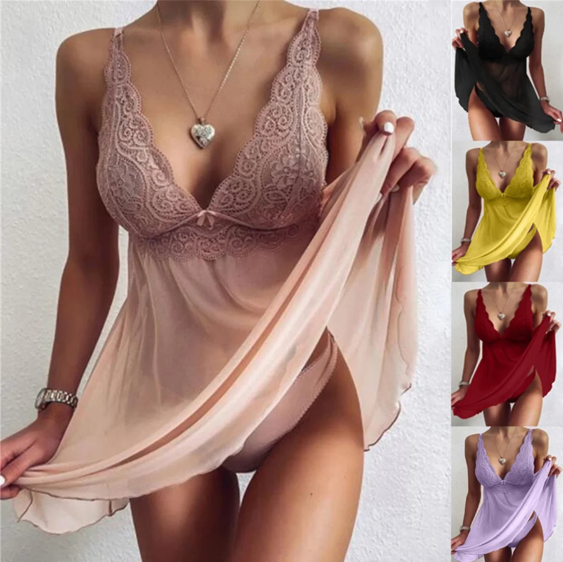 Vestido Lencería Encaje Transparente - Camisón Sensual Elegante