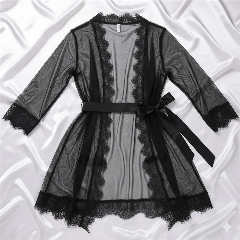 Conjunto Lencería Bata Encaje - Set Camisón y Tanga Sensual