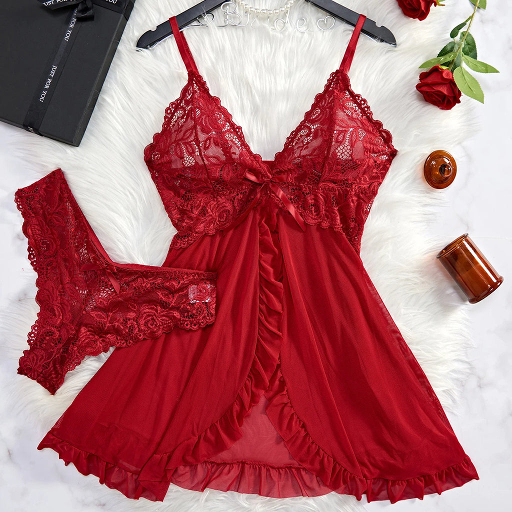 Conjunto Lencería Rojo Transparente - Especial San Valentín
